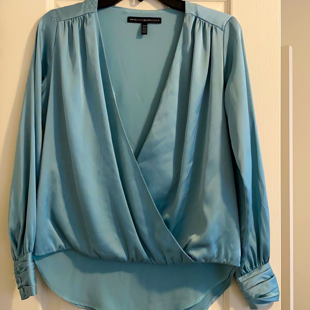WHBM sea foam surplice blouse